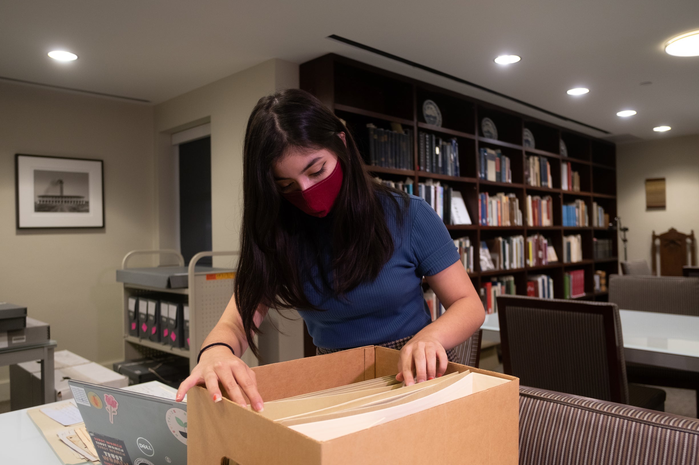 Katelyn Landry conducting archival research at the Woodson Research Center