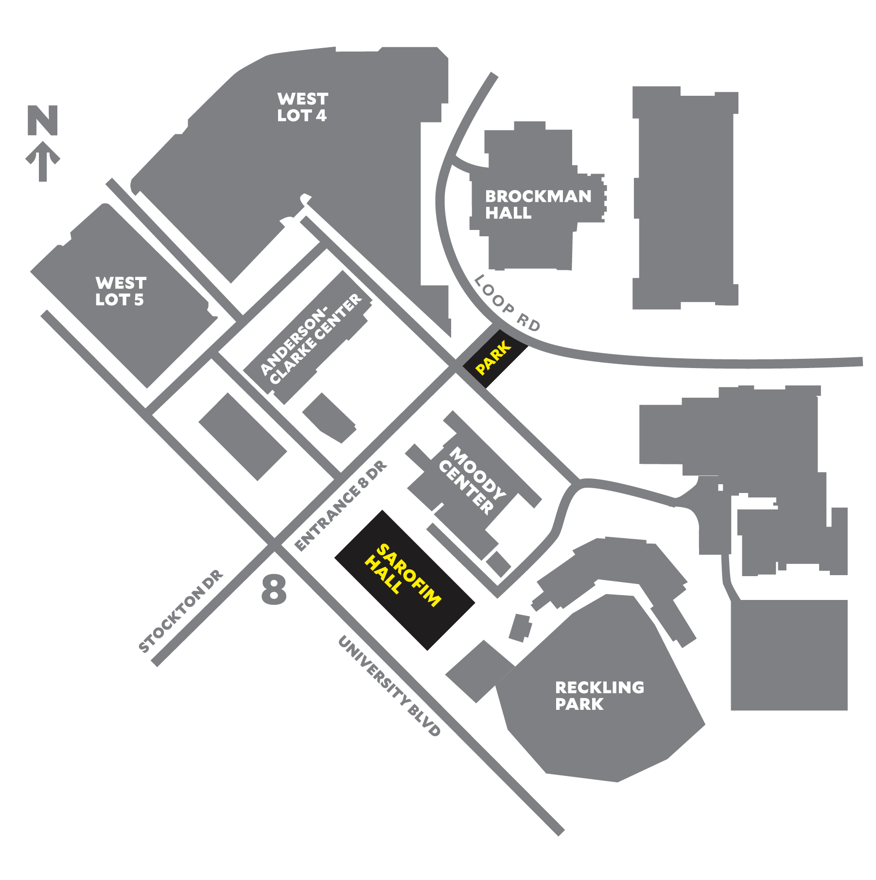 Campus map showing Sarofim Hall